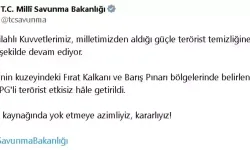 MSB: Suriye'nin Kuzeyinde 4 PKK/YPG'li Terörist Etkisiz Hale Getirildi