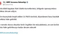 MSB: Irak’ın Kuzeyinde 11 PKK’lı Terörist Etkisiz Hale Getirildi