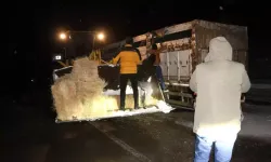 Yolda Kalan TIR’daki 27 Büyükbaş Hayvana Saman Yardımı