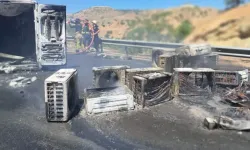 Bingöl’de Klima Yüklü Minibüs Yandı