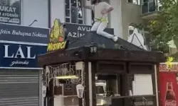 Büfesinin Üzerine Çıkıp Kendini Zincirledi