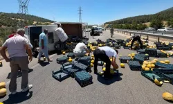 Kamyonet Devrildi, Kasasındaki Kavunlar Yola Saçıldı