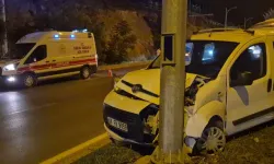 Hafif Ticari Araç, Aydınlatma Direğine Çarptı; 2 Yaralı