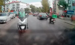 Motokurye Trafikte Arkadaşına El İşareti Yaparken Kaza Yaptı