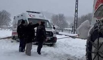 Tokat`ta Yoğun Kar Yağışı Nedeniyle Mahsur Kalan Ambulans Kurtarıldı