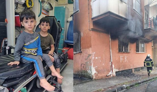 Yangında, Evde Mahsur Kalan 2 Çocuğu Mahalleli Kurtardı