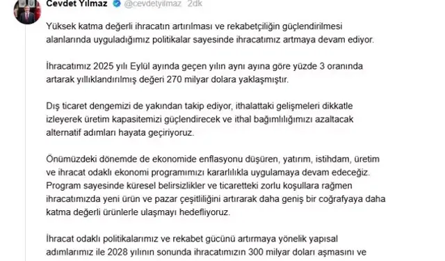 Cumhurbaşkanı Yardımcısı Yılmaz: 2028’de İhracat 300 Milyar Doları Aşacak