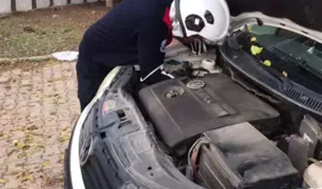 Motor Kısmına Sıkışan Yavru Kedi Kurtarıldı