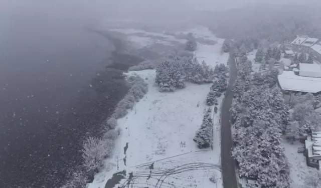 Abant Gölü Karla Kaplandı, Eşsiz Manzara Dronla Görüntülendi