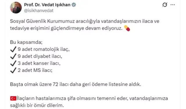 72 Yeni İlaç Geri Ödeme Listesine Alındı