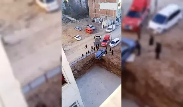 Malatya’da Otomobil İnşaat Temeline Düşmekten Kurtuldu