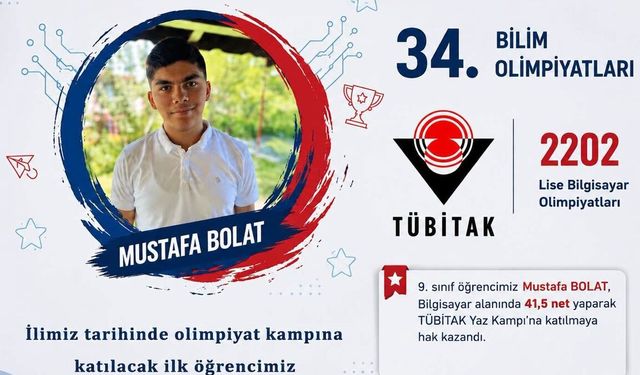 Erbaa’da Tarihi Başarı: Mustafa Bolat TÜBİTAK Olimpiyat Kampı’nda!