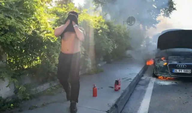 Kağıthane’de Otomobil Yandı; Vatandaş Kola Şişesiyle Müdahale Etti