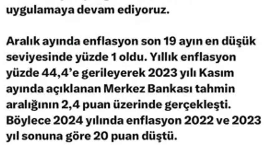 Bakan Şimşek: Aylık Enflasyon Son 19 Ayın En Düşük Seviyesinde