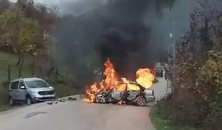 Kafa Kafaya Çarpışma: Otomobil Alev Aldı, 2 Yaralı