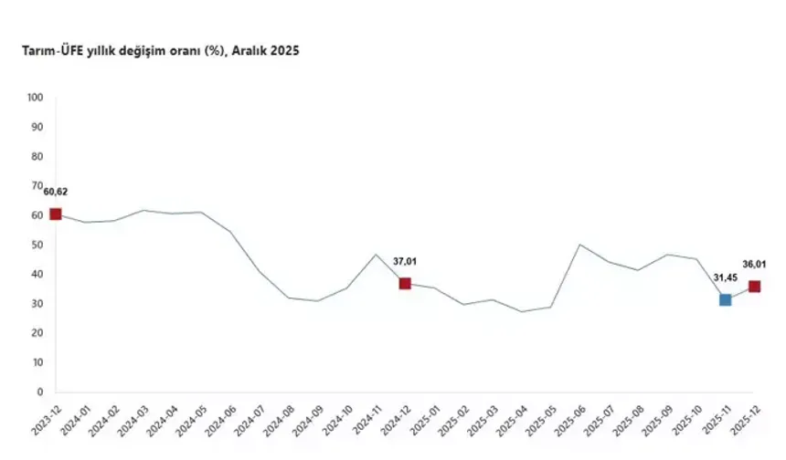 Aralıkta Tarım Üretici Fiyatları Yıllık %36 Arttı