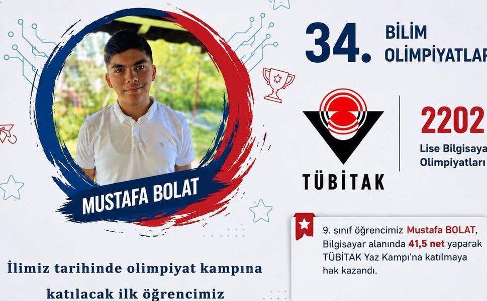 Erbaa’da Tarihi Başarı: Mustafa Bolat TÜBİTAK Olimpiyat Kampı’nda!